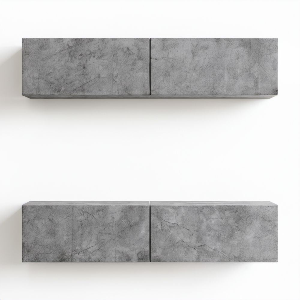 Zestaw 4 wiszących szafek RTV z płyty wiórowej laminowanej, szary beton, 100 × 30 × 30 cm każda