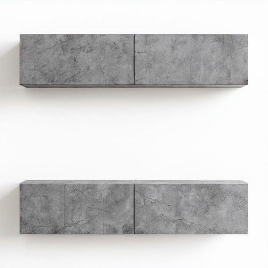 Zestaw 4 wiszących szafek RTV z płyty wiórowej laminowanej, szary beton, 100 × 30 × 30 cm każda